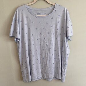 Life Is Good Crusher-Lite Women’s Light Blue Floral Tee Shirt Size XL